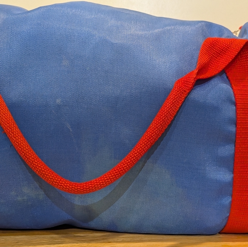 Rad 90s Flomo Cartoon Dog Red and Blue Duffel Bag - Picture 5 of 9